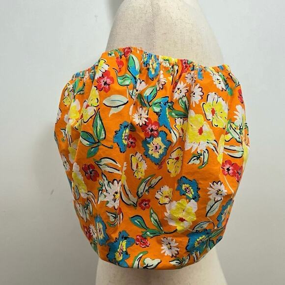 Zara Womens Balloon Sleeve Crop Top Flounce shirt Sz L Orange Floral Boho Fun - Picture 5 of 12